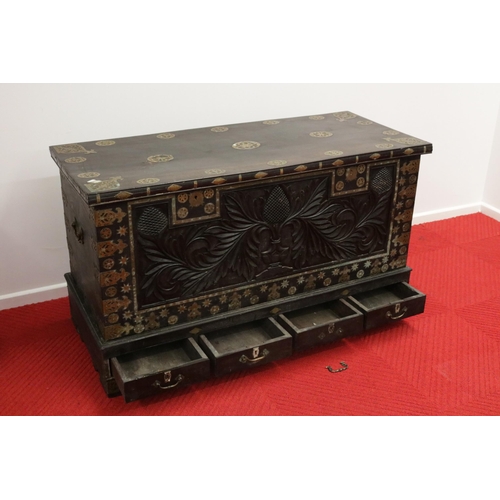 336 - Moorish Carverd Chest with Brass Finishing