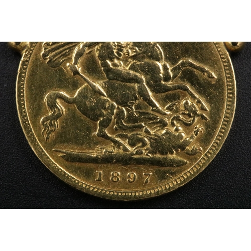 102 - 1897 Victorian Gold Half Sovereign with Mount 4.4 grams