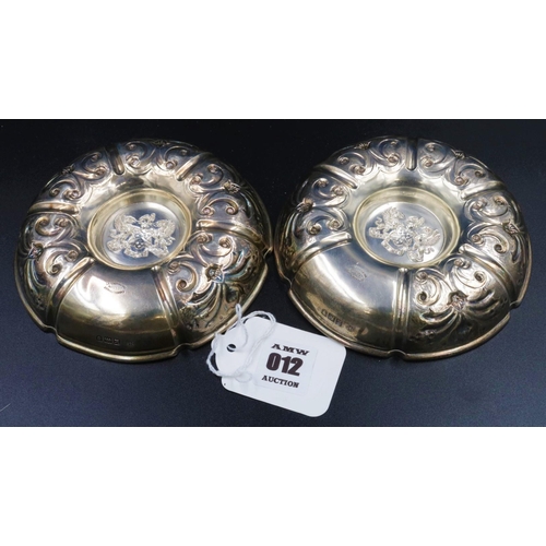 12 - Pair of Silver Scalloped dishes with the motto 