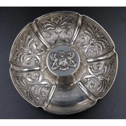 12 - Pair of Silver Scalloped dishes with the motto 