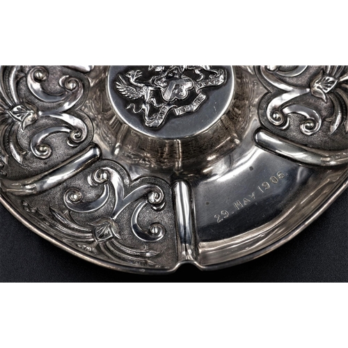 12 - Pair of Silver Scalloped dishes with the motto 