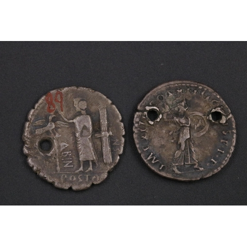 128 - Roman Silver Denarii Republican x2 & Demition & Elagabalus Coins, 3 of which are pierced.