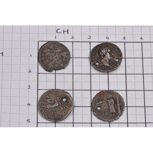 128 - Roman Silver Denarii Republican x2 & Demition & Elagabalus Coins, 3 of which are pierced.