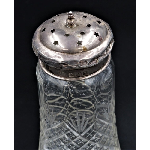 13 - Silver & Glass Inkwell (Large) - Birmingham 1922 (Lid A/F) - Silver Topped Sugar Sifter A/F and 2 x ... 