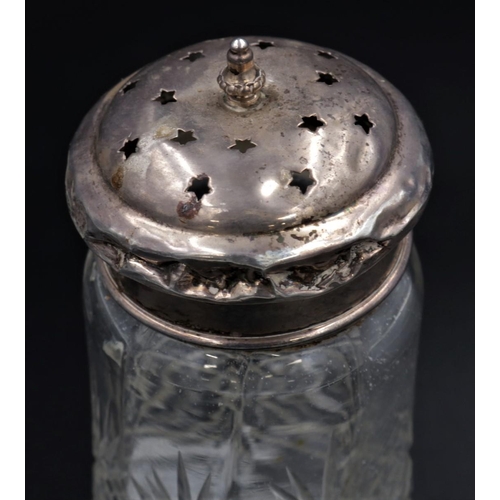 13 - Silver & Glass Inkwell (Large) - Birmingham 1922 (Lid A/F) - Silver Topped Sugar Sifter A/F and 2 x ... 