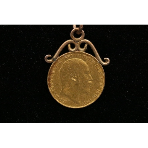 137 - 1904 Mounted Gold Sovereign & 9CT Gold Chain 20