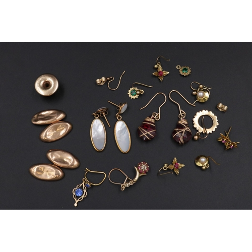 141 - An Assortment of Gold Jewellery - Cufflinks earrings etc - overall weight 13.5 approximately