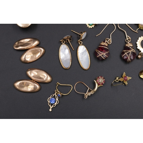 141 - An Assortment of Gold Jewellery - Cufflinks earrings etc - overall weight 13.5 approximately