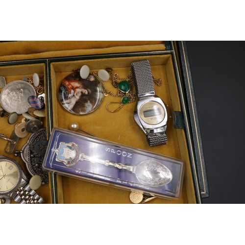 154 - Large Lockable Jewellery Box with watches, costume jewellery etc