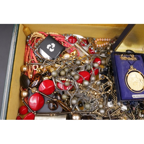 154 - Large Lockable Jewellery Box with watches, costume jewellery etc