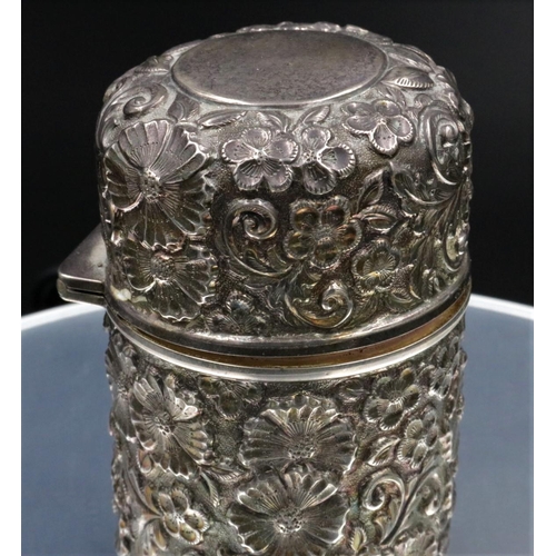 16 - Ornate Silver Smelling Salts Scent bottle without glass stopped, London 1902