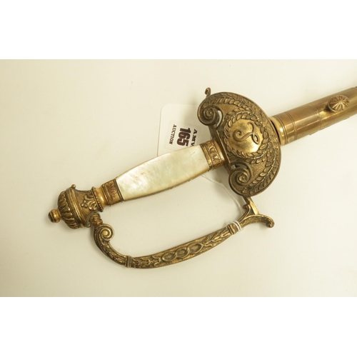 165 - 18th Century Court Sword with Mother of Pearl Hilt in Leather Scabbard. The blue & gilt blade is in ... 