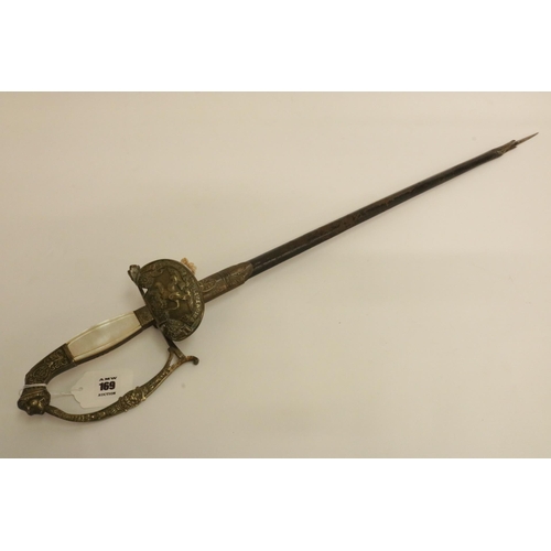 169 - 19th Century Court Sword with Mother of Pearl Handle & Leather Scabbard. Blade 26