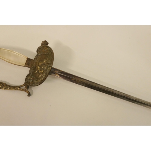 169 - 19th Century Court Sword with Mother of Pearl Handle & Leather Scabbard. Blade 26