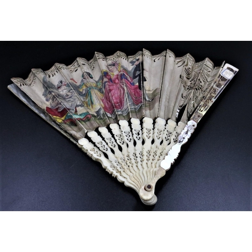 17 - Antique Handpainted Dutch Fan Circa 1740. Depicting a period family on one side and Military men wit... 