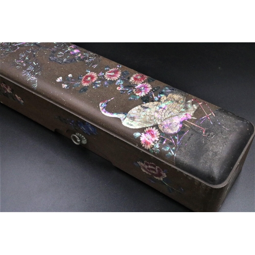 18 - Antique Lacquered Japanese Document Box with decoration of flowers and a pair of cranes