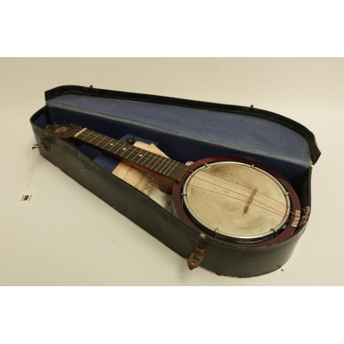 180 - Keech Banjolele Ukulele - in good condition for both age and usage, the case is missing the handle.