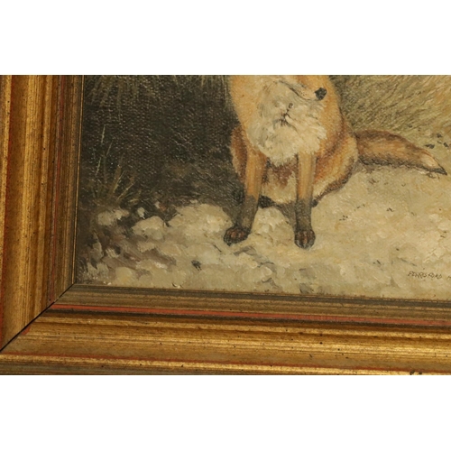 184 - Oil on Canvas by the Artist Berrisford Hill of a Fox and signed, size including frame 9.5 inches x 8... 