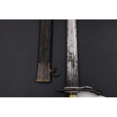 168 - 18th Century Naval Dirk with Leather Scabbard & Bone Handle. Leather Scabbard A/F, broken cross piec... 