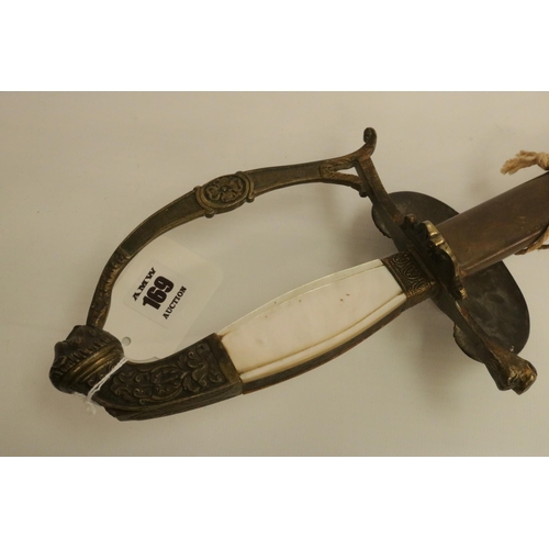 169 - 19th Century Court Sword with Mother of Pearl Handle & Leather Scabbard. Blade 26