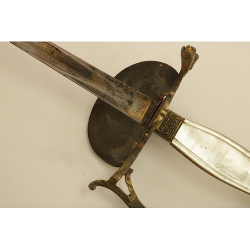 169 - 19th Century Court Sword with Mother of Pearl Handle & Leather Scabbard. Blade 26