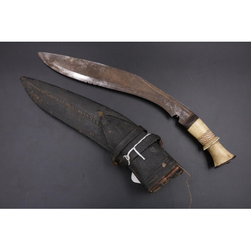 172 - Antique Kukri with Bone Handle - Blade 9 1/2