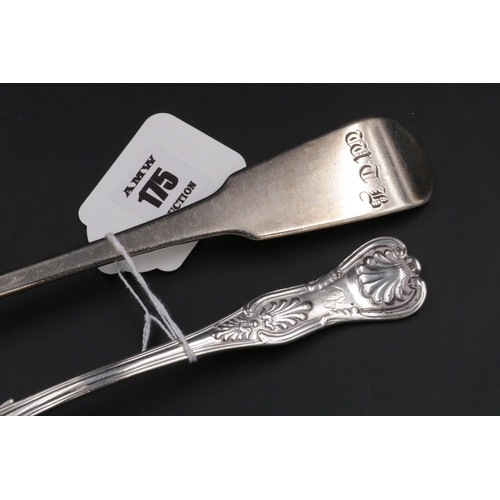 175 - A large Silver Basting Spoon London 1814 & lSilver Sauce Ladle Dated 1905 - 250 grams weight.