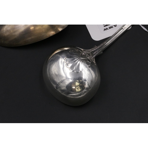 175 - A large Silver Basting Spoon London 1814 & lSilver Sauce Ladle Dated 1905 - 250 grams weight.