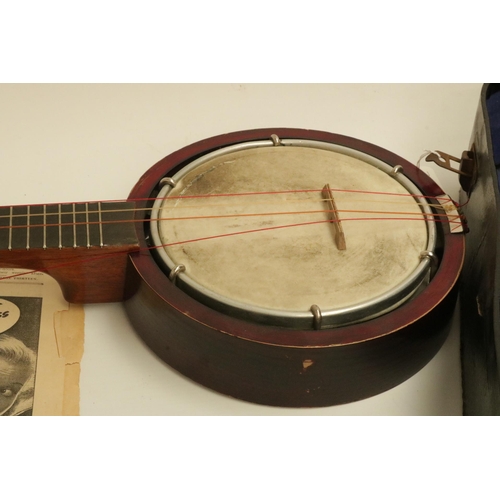 180 - Keech Banjolele Ukulele - in good condition for both age and usage, the case is missing the handle.