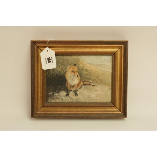 184 - Oil on Canvas by the Artist Berrisford Hill of a Fox and signed, size including frame 9.5 inches x 8... 