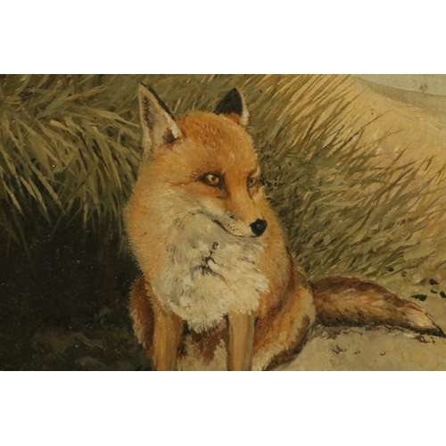 184 - Oil on Canvas by the Artist Berrisford Hill of a Fox and signed, size including frame 9.5 inches x 8... 