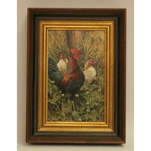 186 - A finely detailed acrylic on board by the artist Ken Turner of chickens, overall size including fram... 