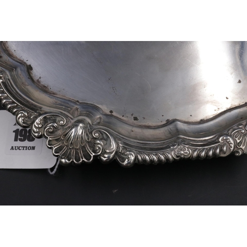 198 - Solid Silver Salver, 10 inches across with Scrolled Feet, dated 1901 - 760 grams