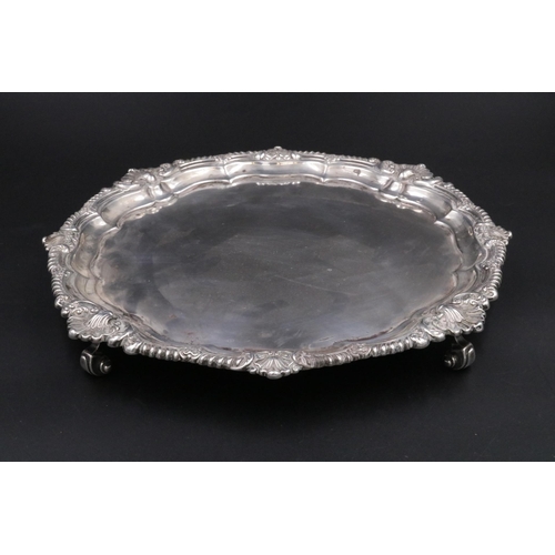 198 - Solid Silver Salver, 10 inches across with Scrolled Feet, dated 1901 - 760 grams