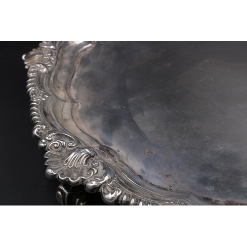 198 - Solid Silver Salver, 10 inches across with Scrolled Feet, dated 1901 - 760 grams