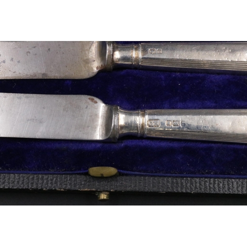 199 - Silver Items - Condiment Set & Cigarette Box - 234 grams weighable & silver handled knives in case.