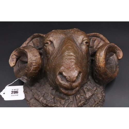 206 - Large Bronze / Brass Rams Head (excellent casting) Cowdy Foundry - 11 inches x 8 inches.