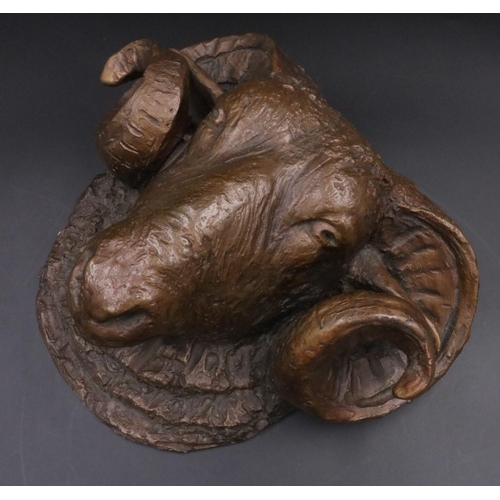 206 - Large Bronze / Brass Rams Head (excellent casting) Cowdy Foundry - 11 inches x 8 inches.