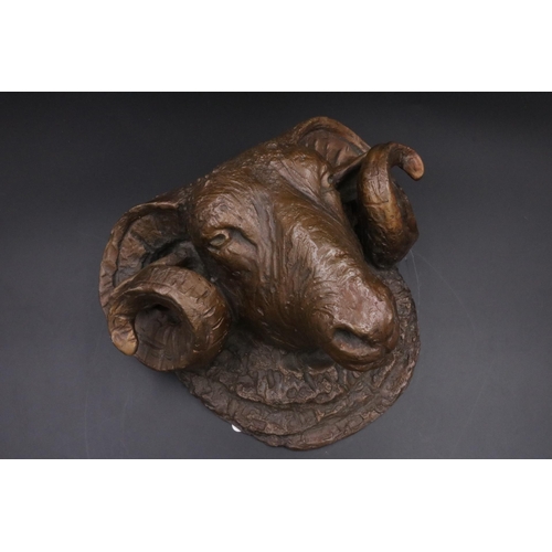 206 - Large Bronze / Brass Rams Head (excellent casting) Cowdy Foundry - 11 inches x 8 inches.