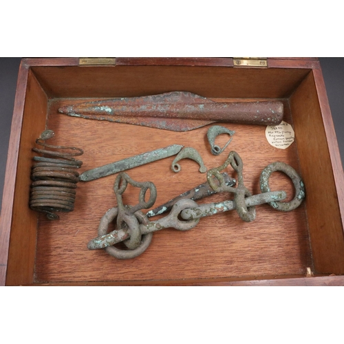 207 - Large amount of Bronze artifacts, including a Villanovan Bronze Spear Head, bracelet and horse buckl... 