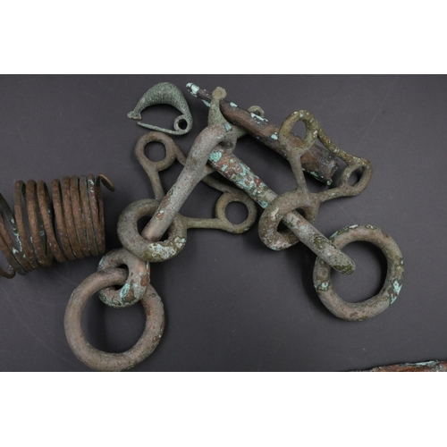 207 - Large amount of Bronze artifacts, including a Villanovan Bronze Spear Head, bracelet and horse buckl... 