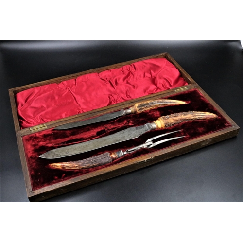 22 - Victorian Silver Collar Carving Set dating to 1895, Sheffield with Stag Handles (one piece missing).... 