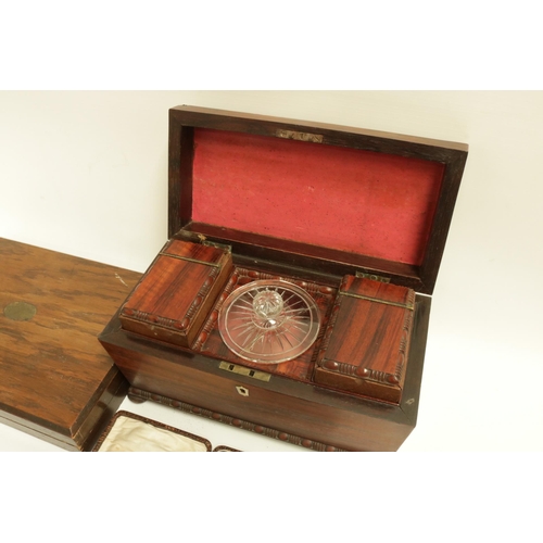 223 - Victorian Sarcophagus Tea Caddy on Bun Feet with 6 Boxed Silver Spoons & boxed plated cutlery.