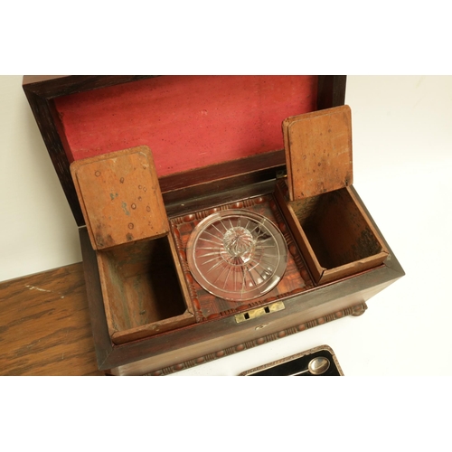 223 - Victorian Sarcophagus Tea Caddy on Bun Feet with 6 Boxed Silver Spoons & boxed plated cutlery.