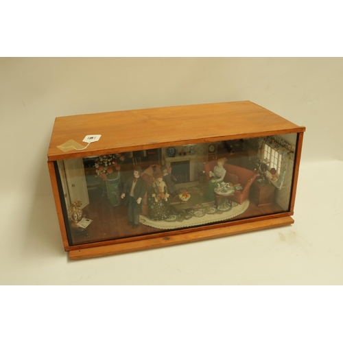 236 - Hand Made Victorians Dolls Scene in Wooden Box Complete with Contents