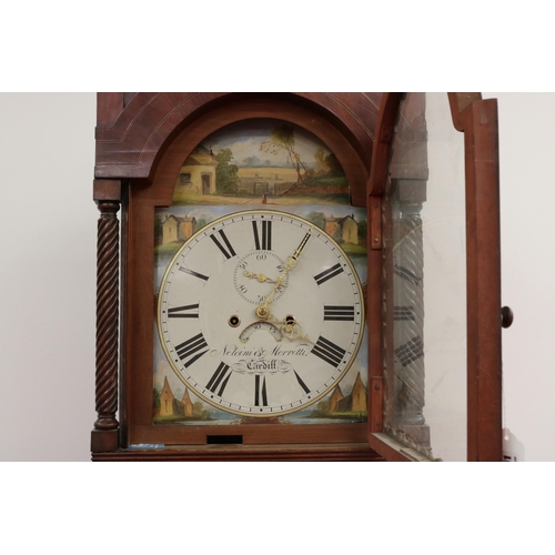 251 - A handsome inlaid Georgian 8 day long clase clock by Nolcini & Moretti of Cardiff. Requires some TLC... 