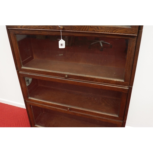 285 - Lovely vintage stacking oak & glass bookcase by Angus, with their motif inside.