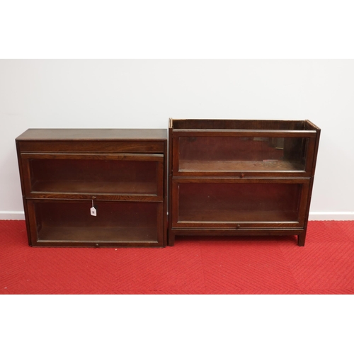 285 - Lovely vintage stacking oak & glass bookcase by Angus, with their motif inside.