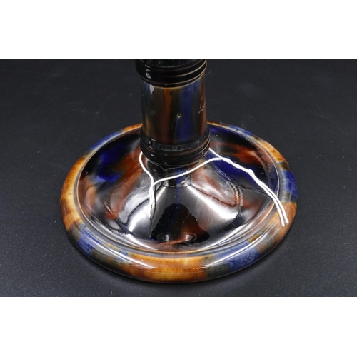 3 - Pair of Treacle Glazed Pottery Candlesticks - the Base is 4 1/2 inhes wide, Height is 4 1/2 inches