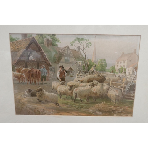 304 - Henry Birtles (British 1838 - 1907), Sheep & Cows. 18 inches x 13 1/2 inches including frame, signed... 